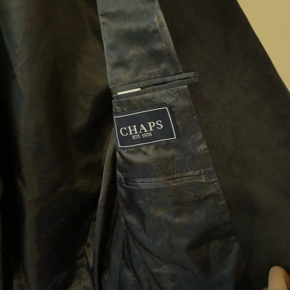 Chaps Fine Wale Corduroy Two Button Blazer Jacket Black Paisley Lining-44R